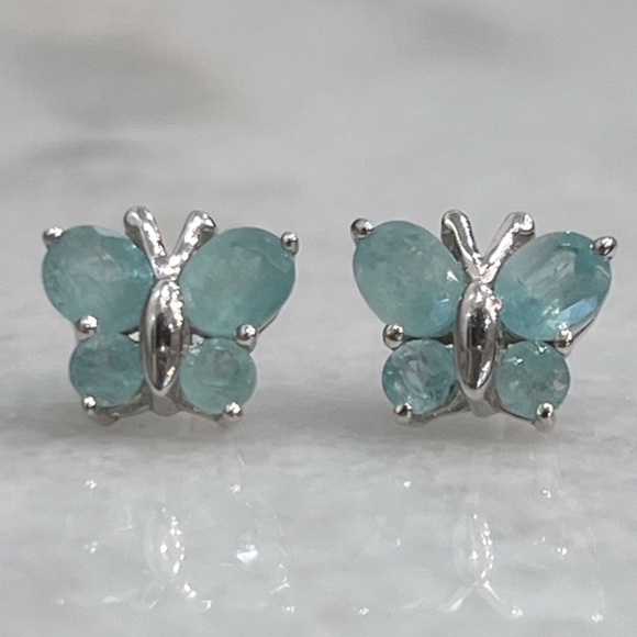 Grandidierite Sterling Silver Butterfly Stud Earrings - Picture 1 of 10
